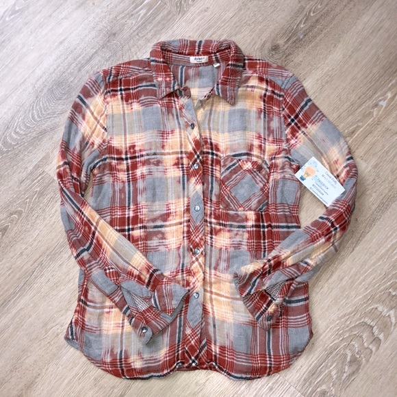 Custom bleached seal backed plaid shirt - Picture 4 of 4